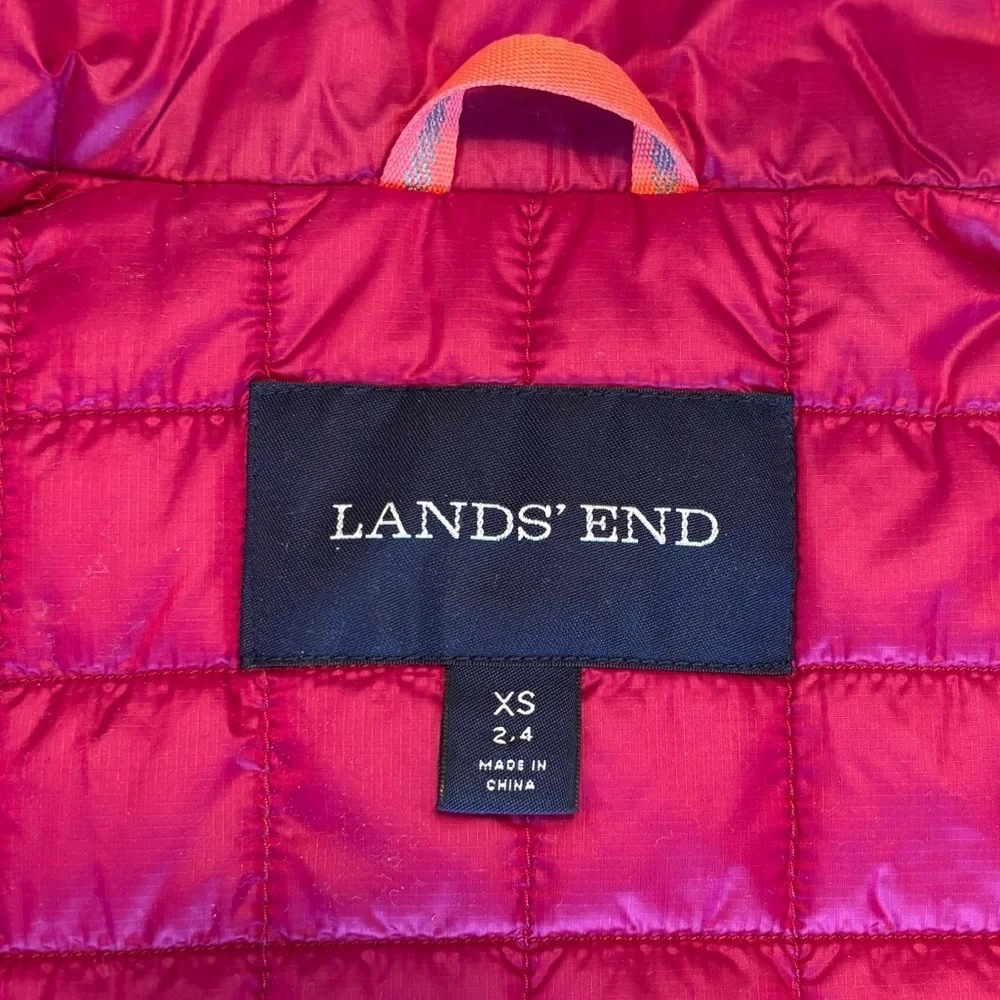 Land’s End Lightweight Puffer Vest Fuchsia Pink Orange Outdoor Hiking Running XS - Picture 3 of 7
